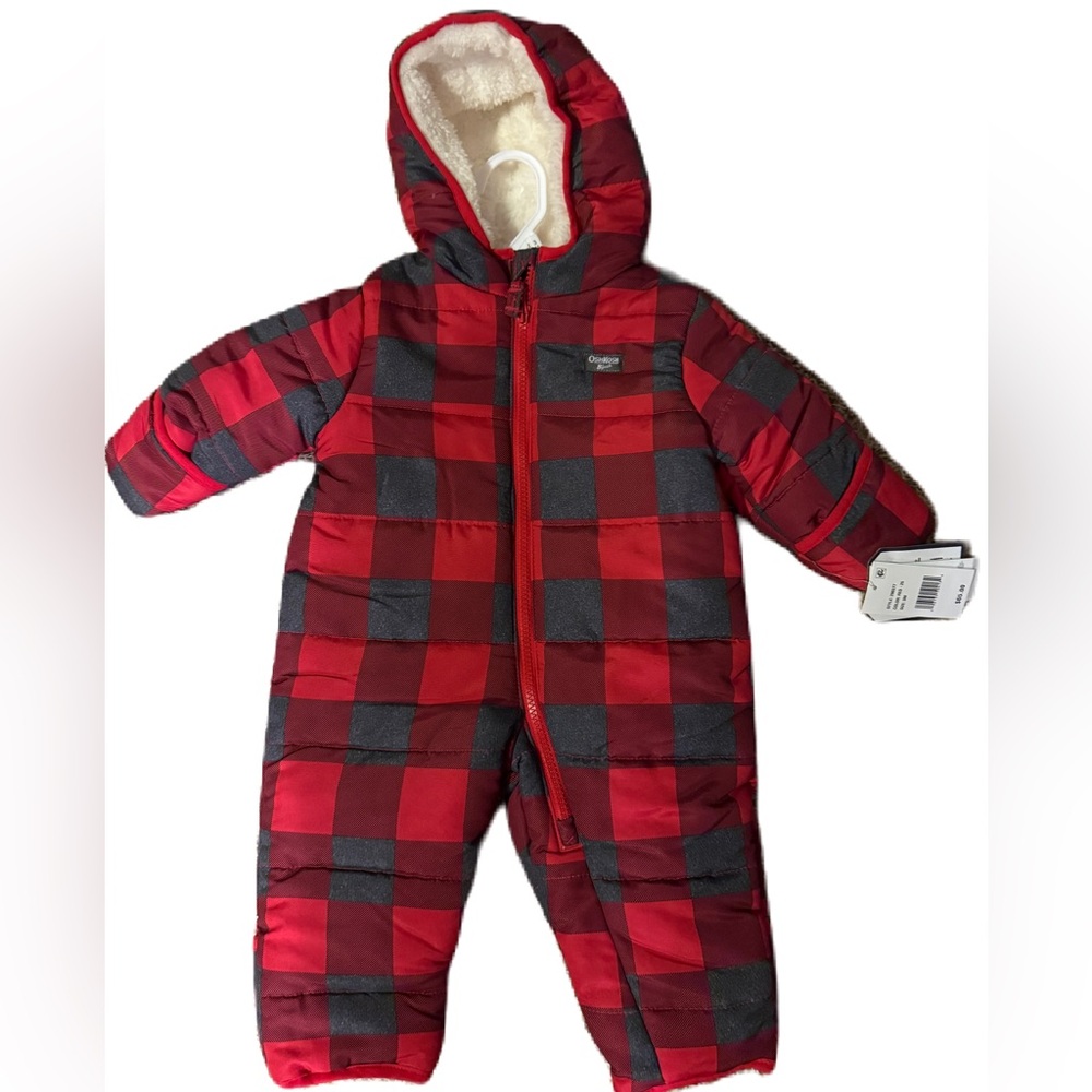 OshKosh B'Gosh Boys Snowsuit/Pram Red & Black Buffalo Plaid Check SZ3 Months NWT